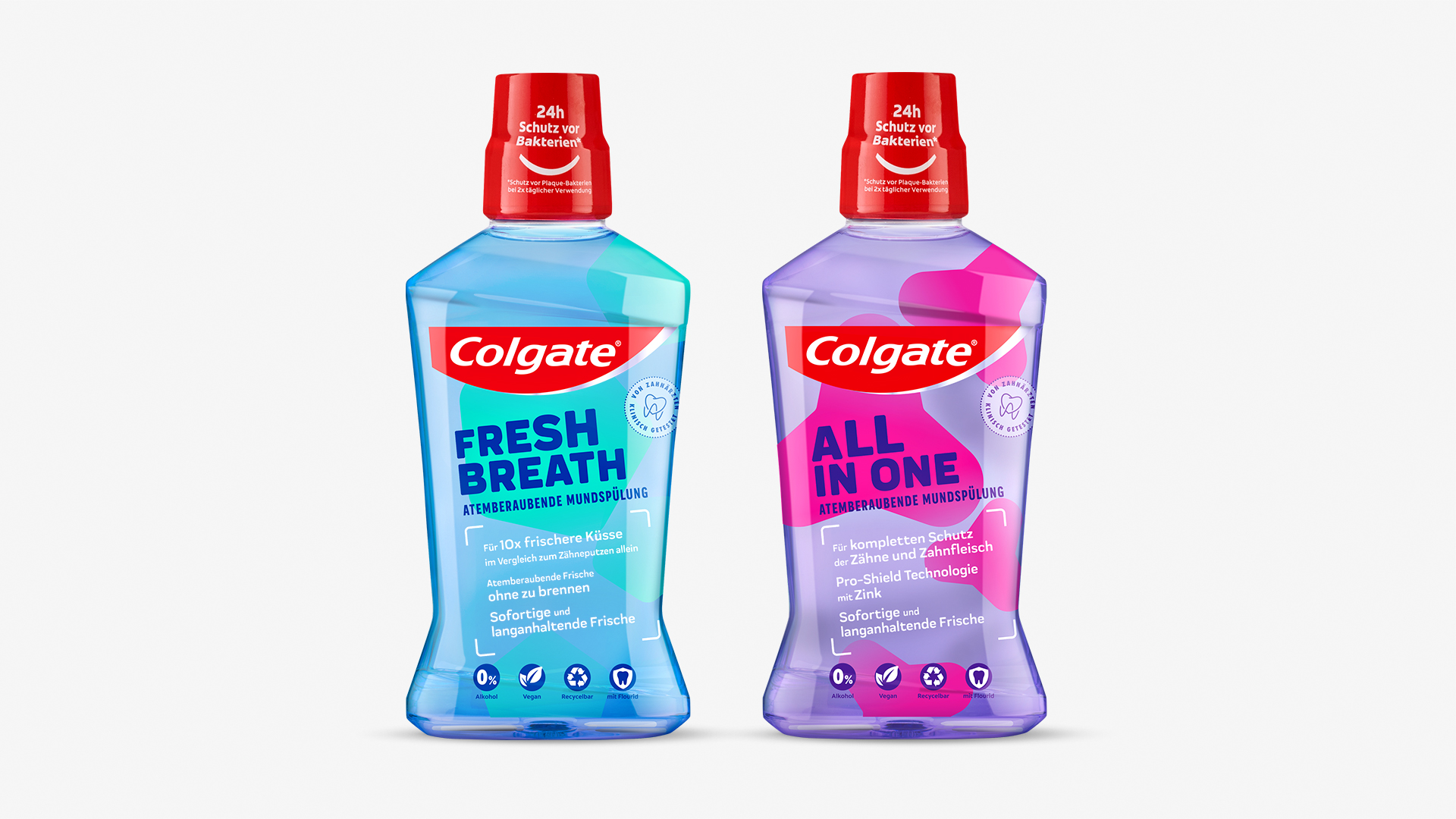 Altes Verpackungsdesign Packshots von Colgate Ice Fresh und All in One Mundspülung