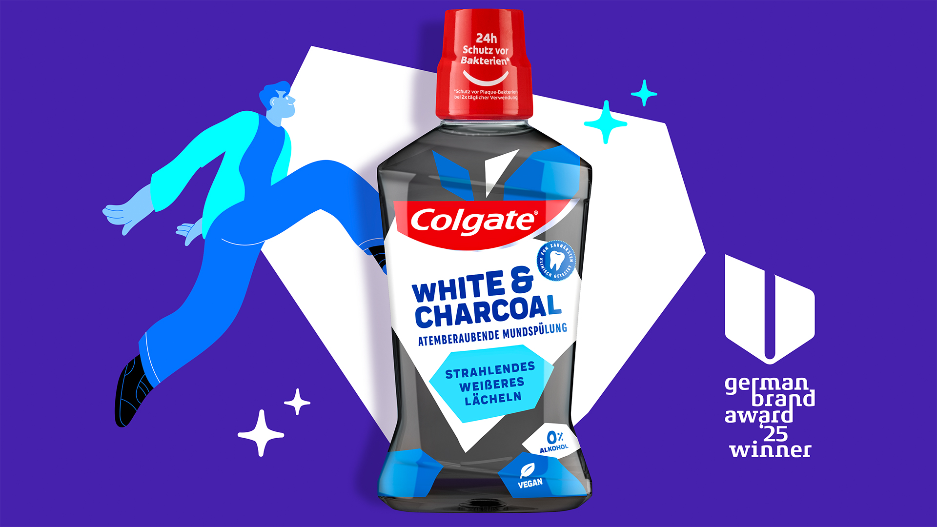 Verpackungsdesign für Colgate White & Charcoal Mundspülung Gewinner des German Brand Award 2025