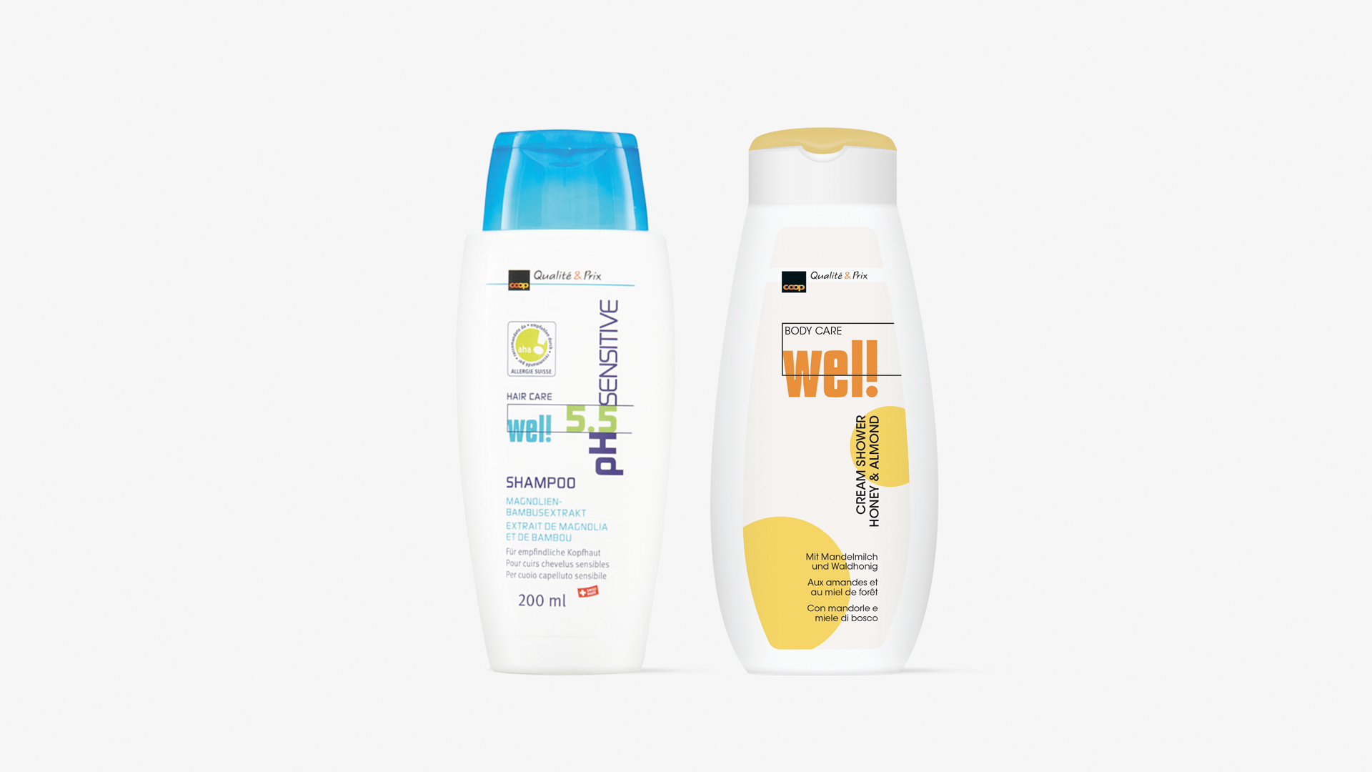 Zwei alte Designs von Coop well, Shampoo und Body Care