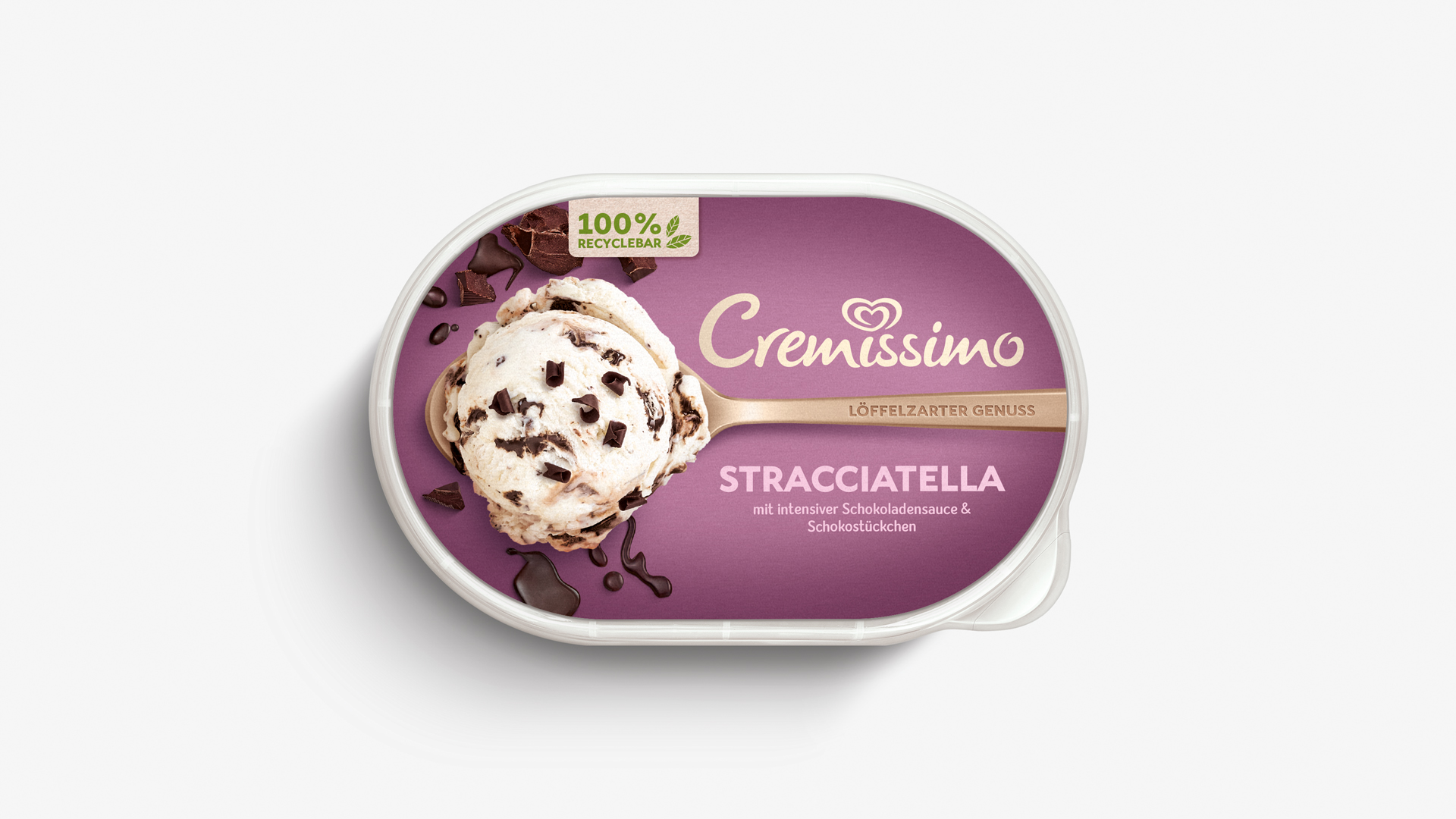 Alter Verpackungsdesign Packshot von Langnese Cremissimo Eis Stracciatella