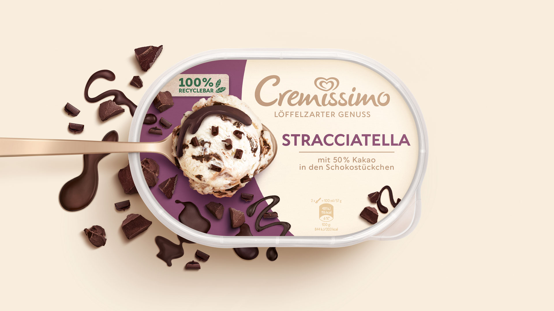 Verpackungsdesign Packshot von Langnese Cremissimo Straciatella