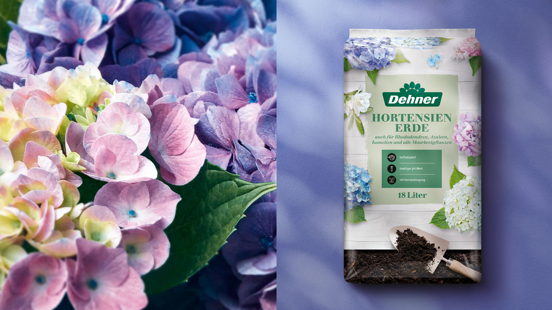 Verpackungsdesign für Dehner Hortensien Erde
