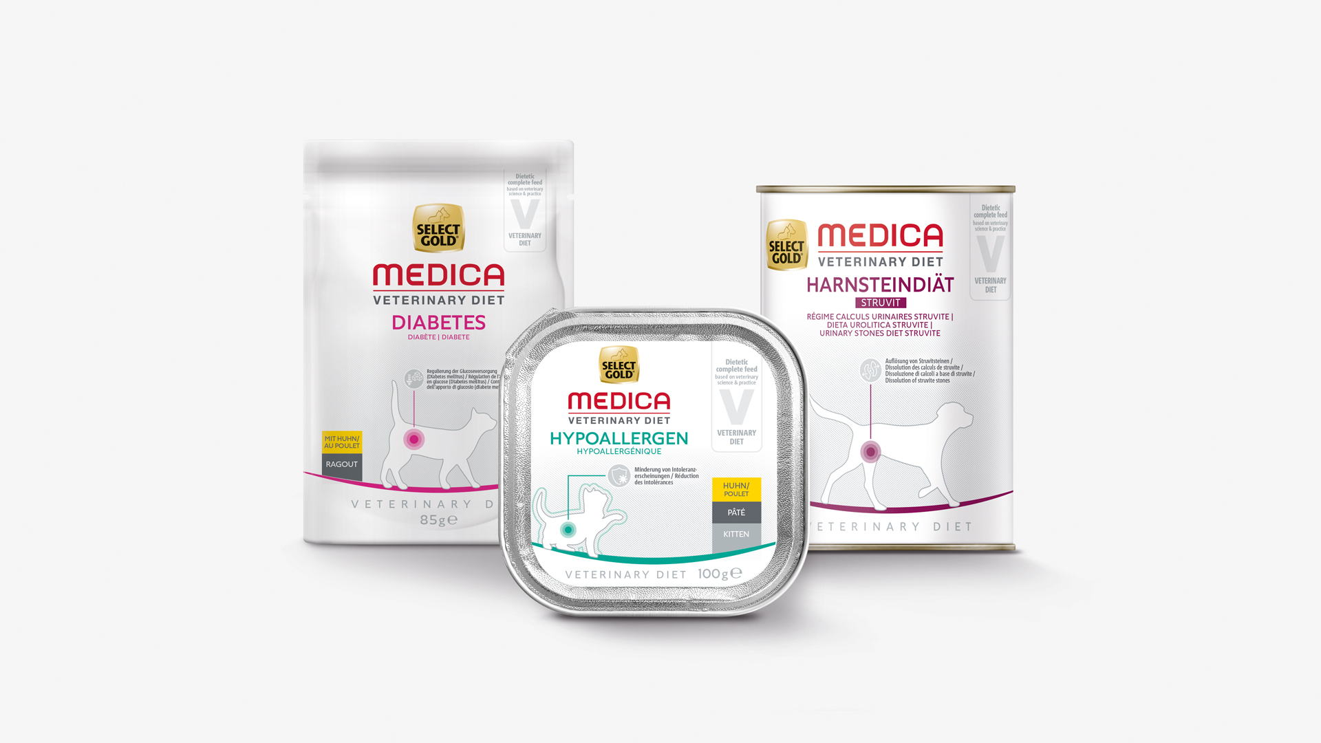 Verpackungsdesign Fressnapf Select Gold Medica Packshot Übersicht