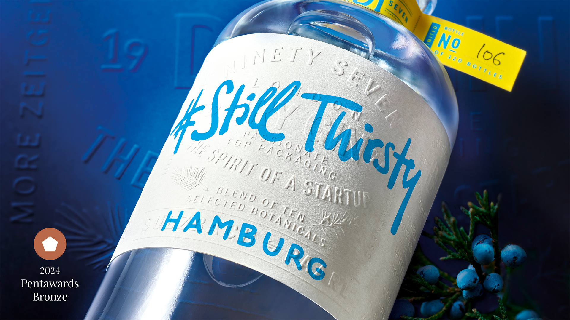 Packaging Design Etikett Detail von Still Thirsty Gin Panatawards Bronze Winner