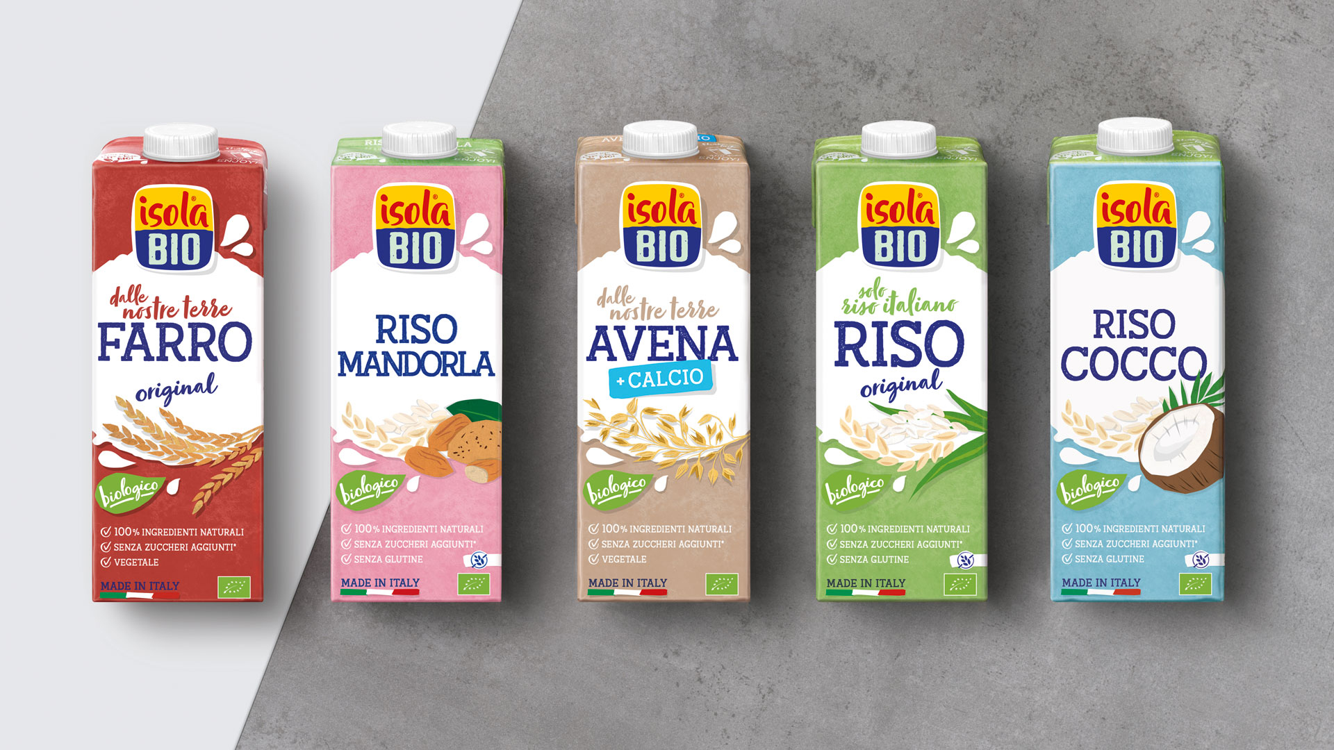 isola Bio Verpackungsdesign Packshots Übersicht