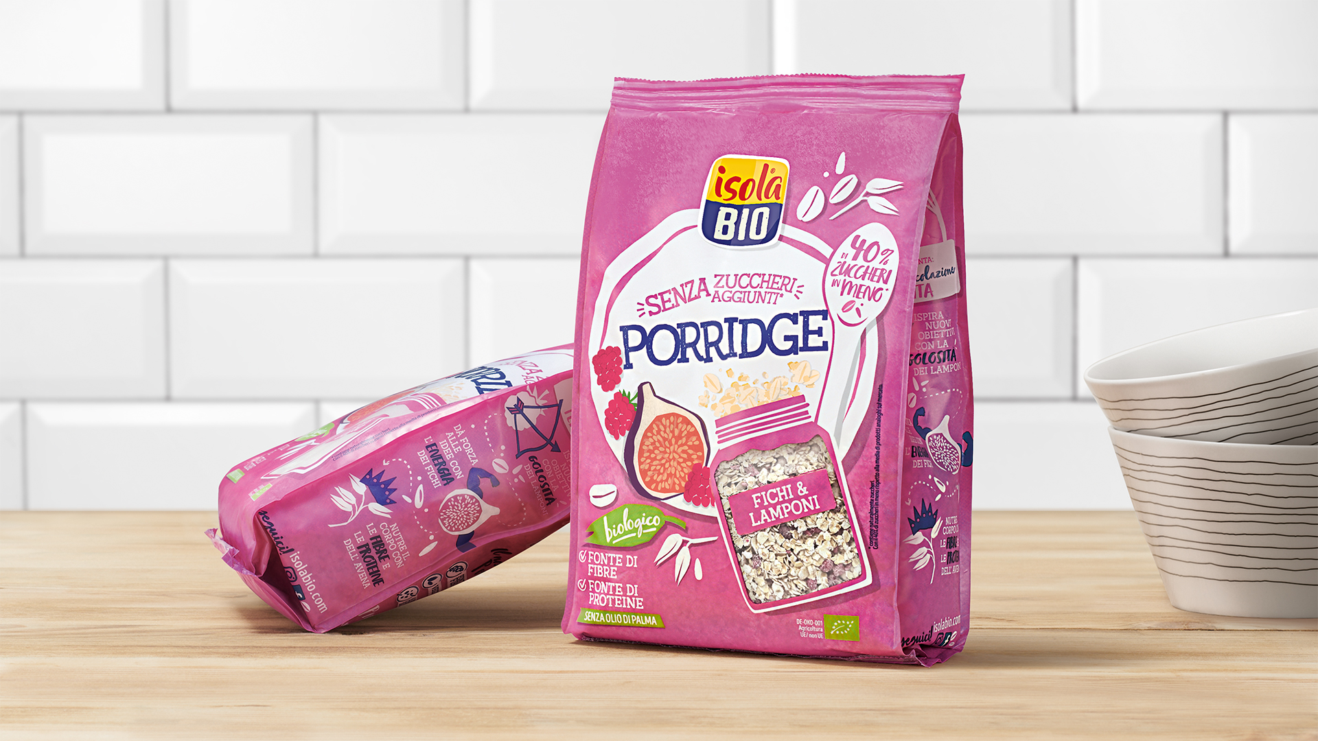 isola Bio Porridge Verpackung in Küchen Umfeld