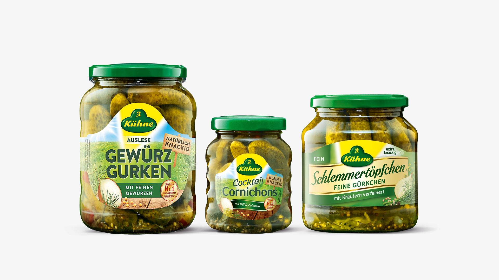 Altes Verpackungsdesign Kühne Gewürzgurken, Cornichons und Schlemmertöpfchen