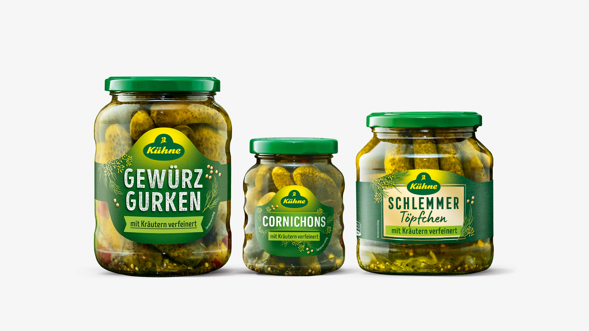 Neues Verpackungsdesign für Kühne Gewürzgurken Packshot Übersicht