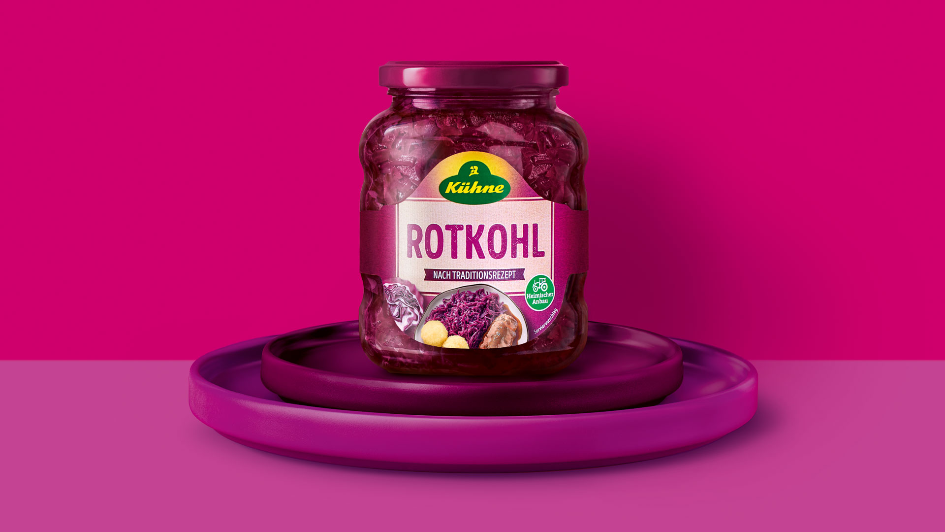 Ein Glas Rotkohl auf lila Bühne, Kühne Verpackungsdesign von Agentur HAJOK