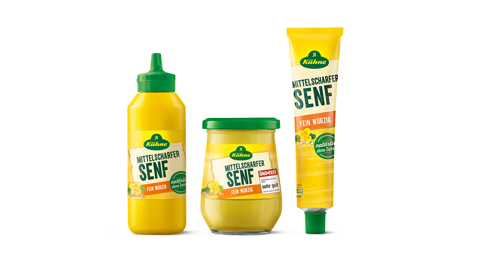 Das alte Design der Kühne Senf Range vor dem Relaunch der Verpackungsdesign-Agentur HAJOK.
