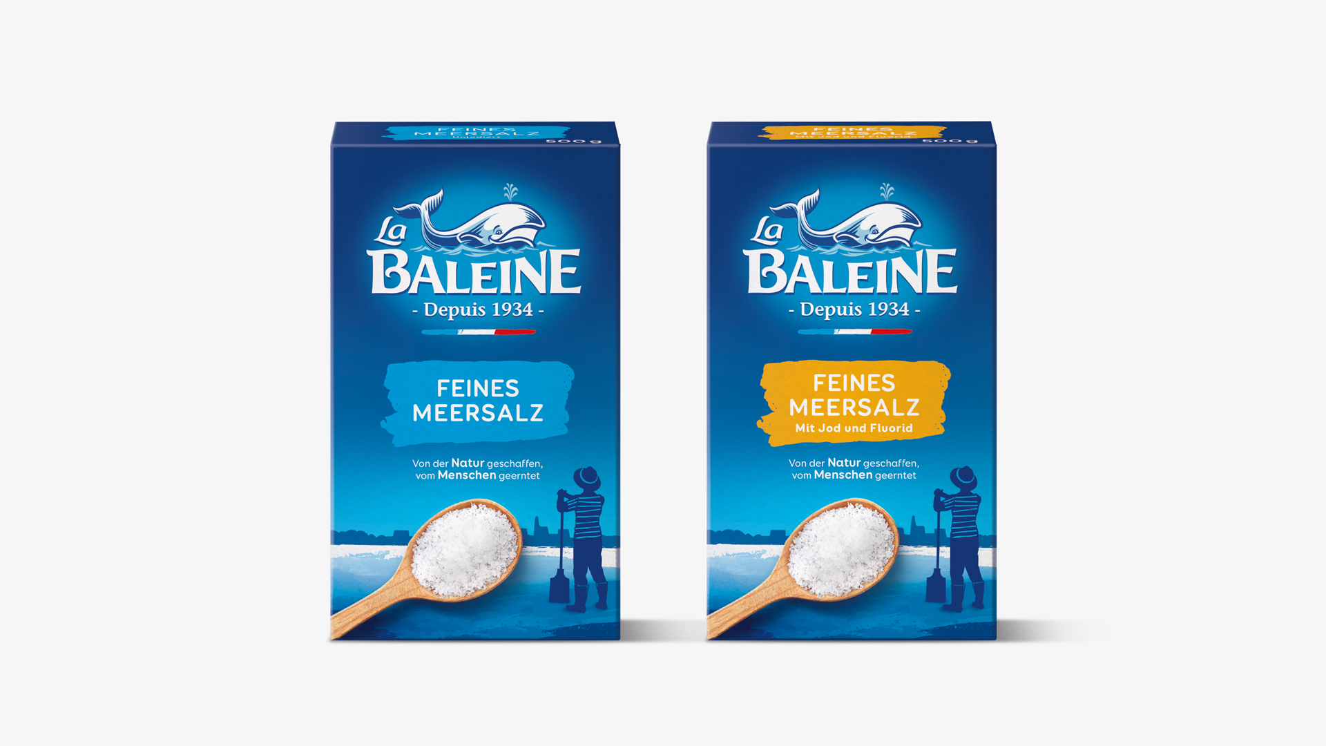 Neues Verpackungsdesign für La Baleine Feines Meersalz Packshots