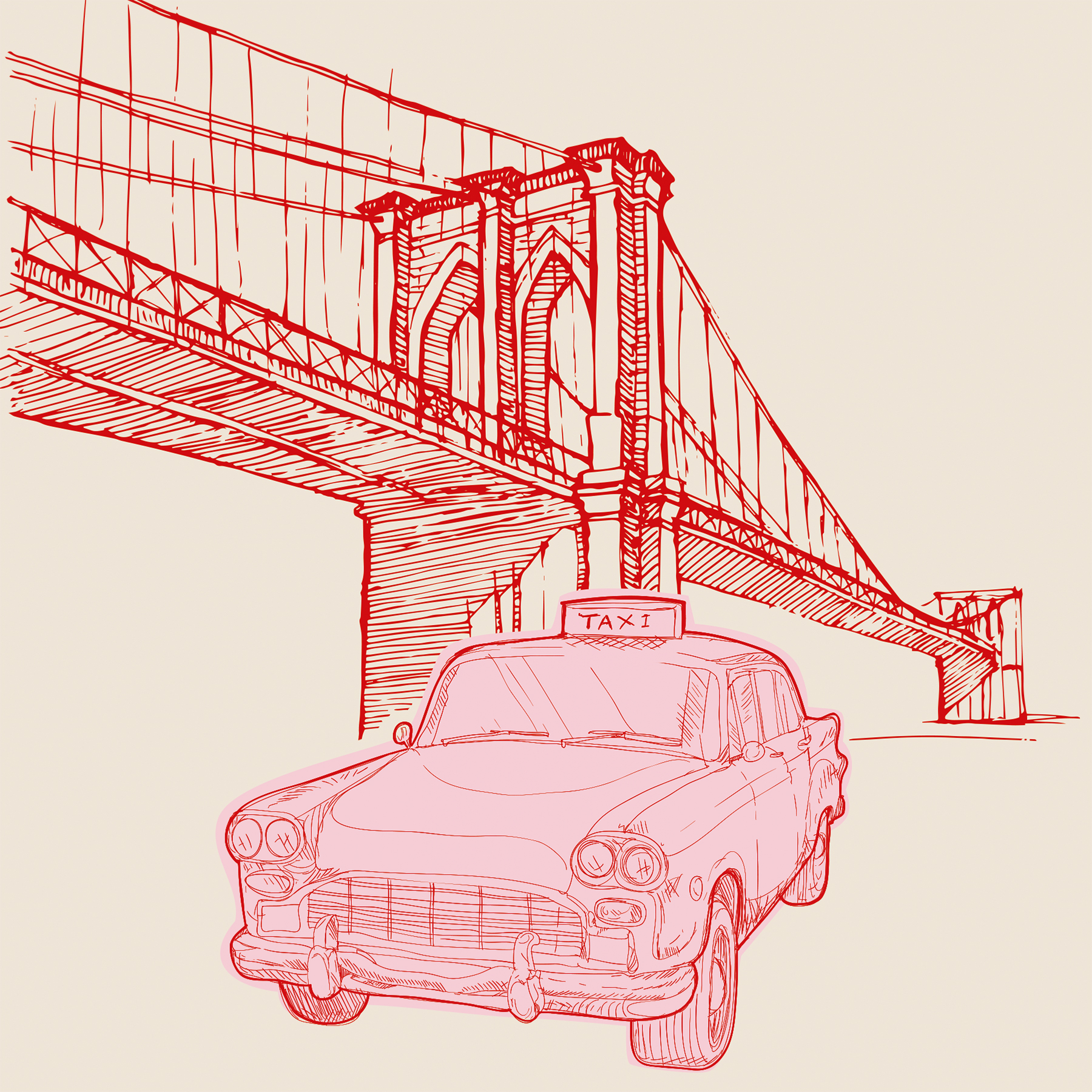 Illustration New York Brooklyn Bridge und Taxi