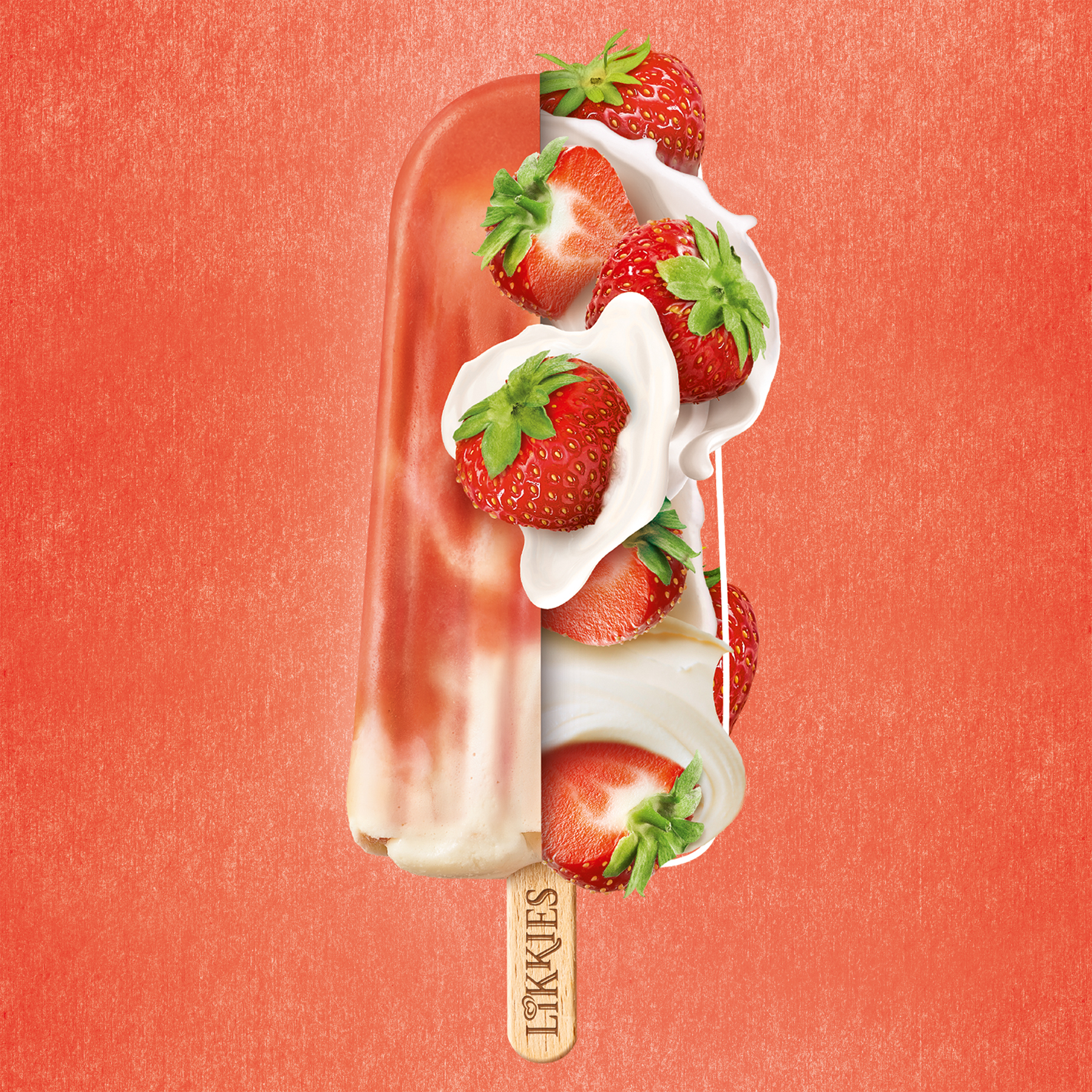 Stieleis Langnese Likkies Strawberry Cheesecake mit Erdbeeren