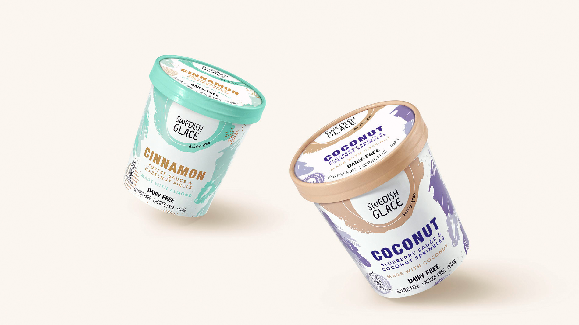 Langnese Swedish Glace Cinnamon und Coconut Eiscreme Verpackungsdesign Packshots