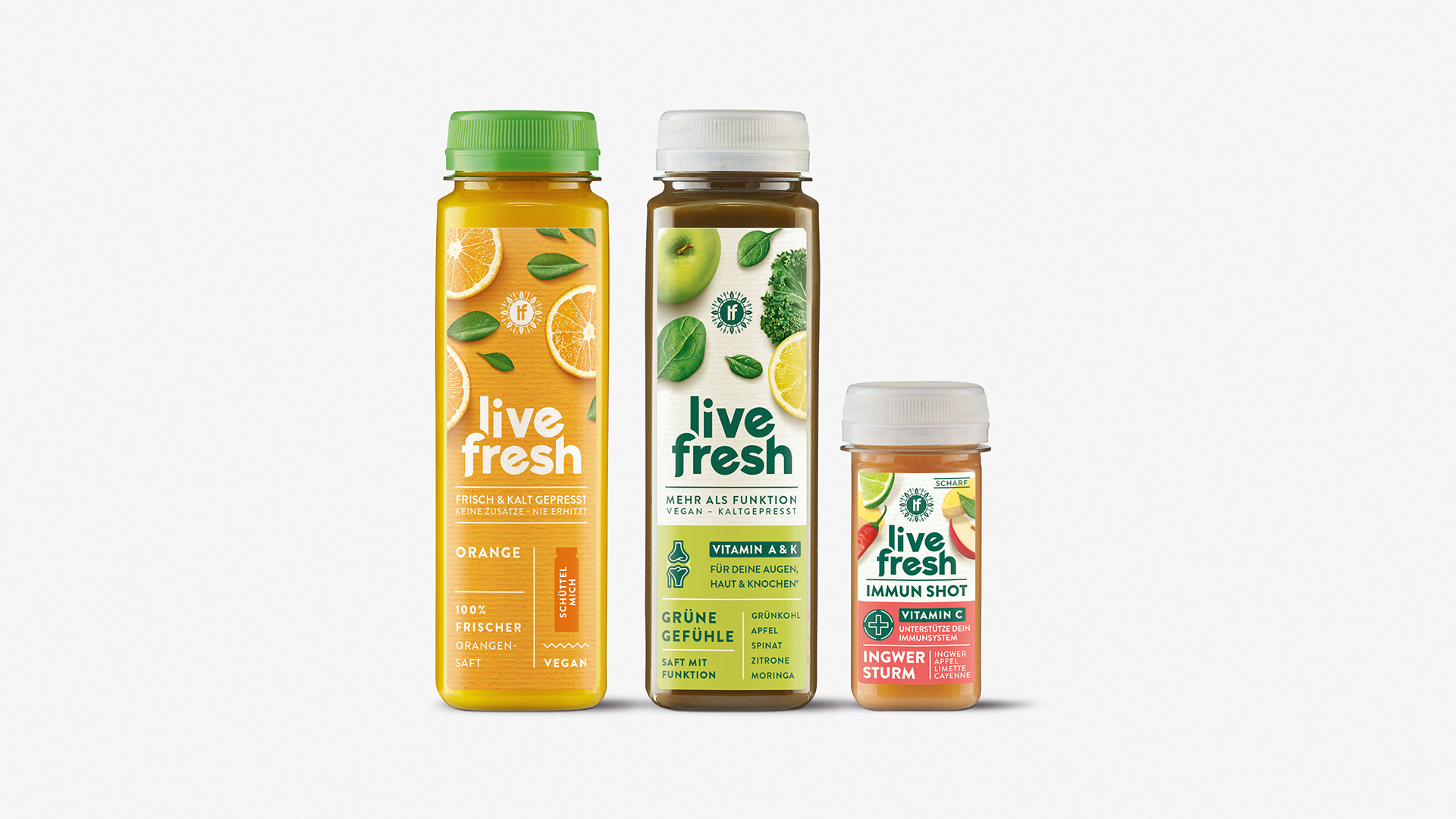 Neues Verpackungsdesign für livefresh, drei Packshots nebeneinander