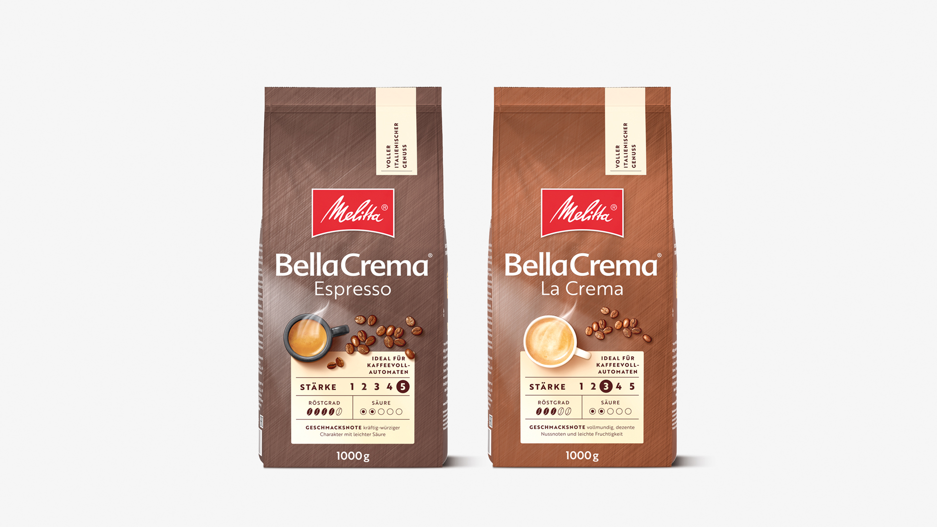 Altes Verpackungsdesign Melitta Bella Crema Espresso und La Crema