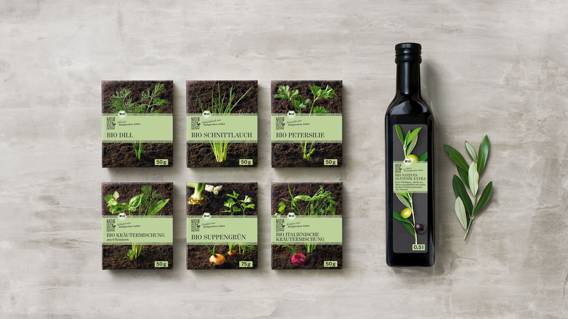 Verpackungsdesign für Penny Naturgut Packshot Übersicht