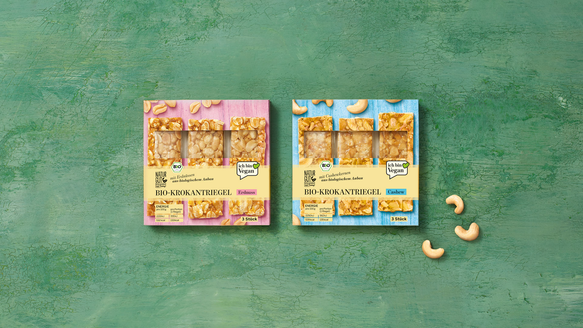 Verpackungsdesign für Penny Naturgut Bio Krokantriegel