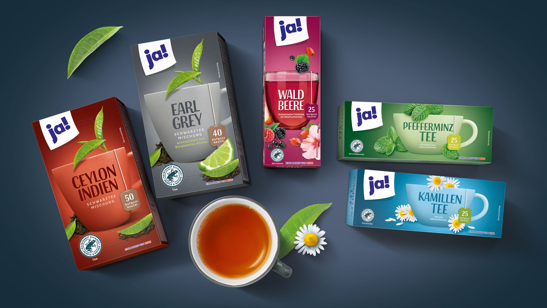 Verpackungsdesign für Rewe ja! Tee