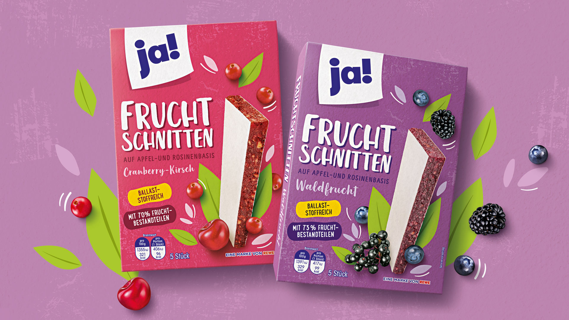 Verpackungsdesign für Rewe ja! Fruchtschnitten