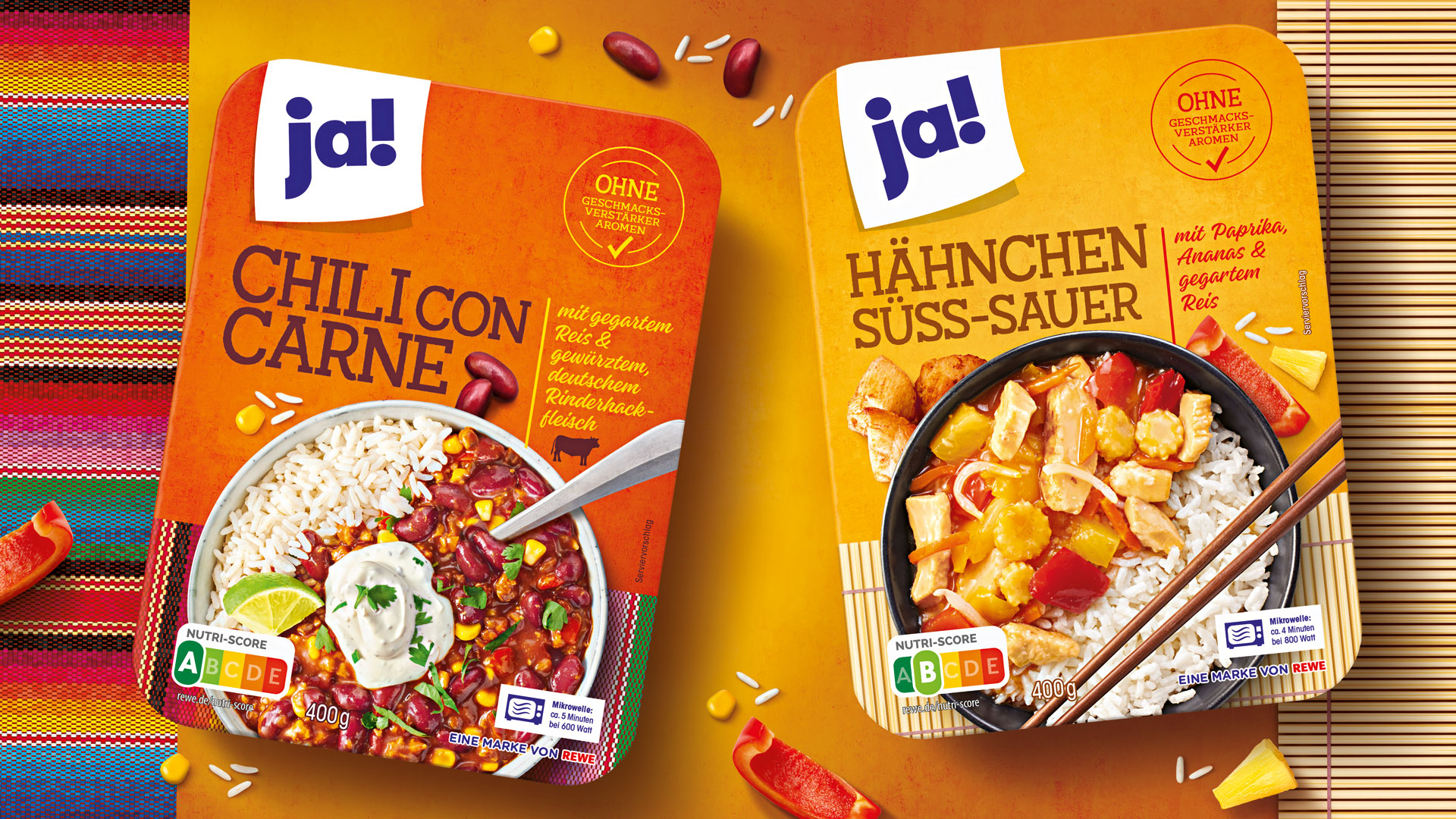 Verpackungsdesign für Rewe ja! Fertiggerichte, Food Photography