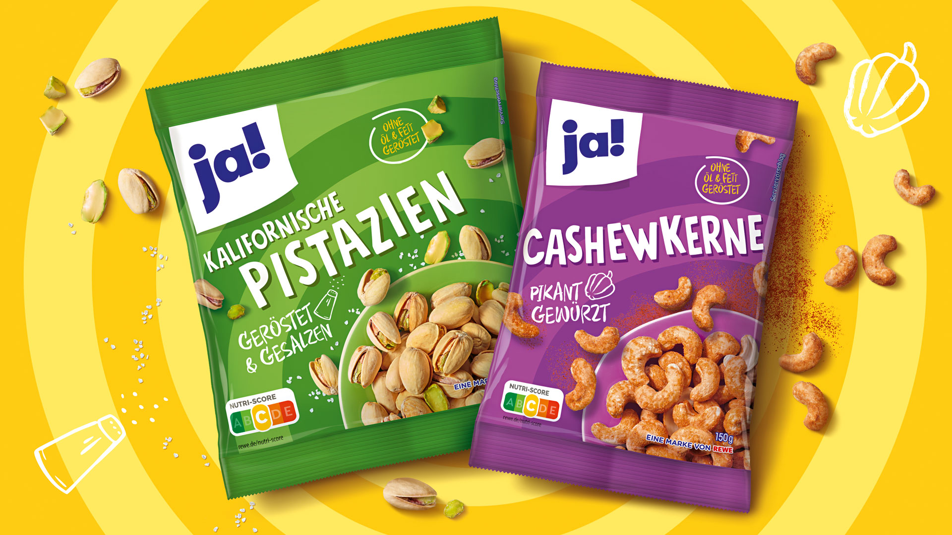 Verpackungsdesign für Rewe ja! Nüsse