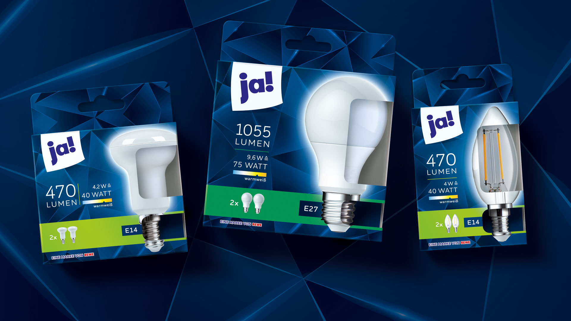 Verpackungsdesign für Rewe ja! Leuchtmittel
