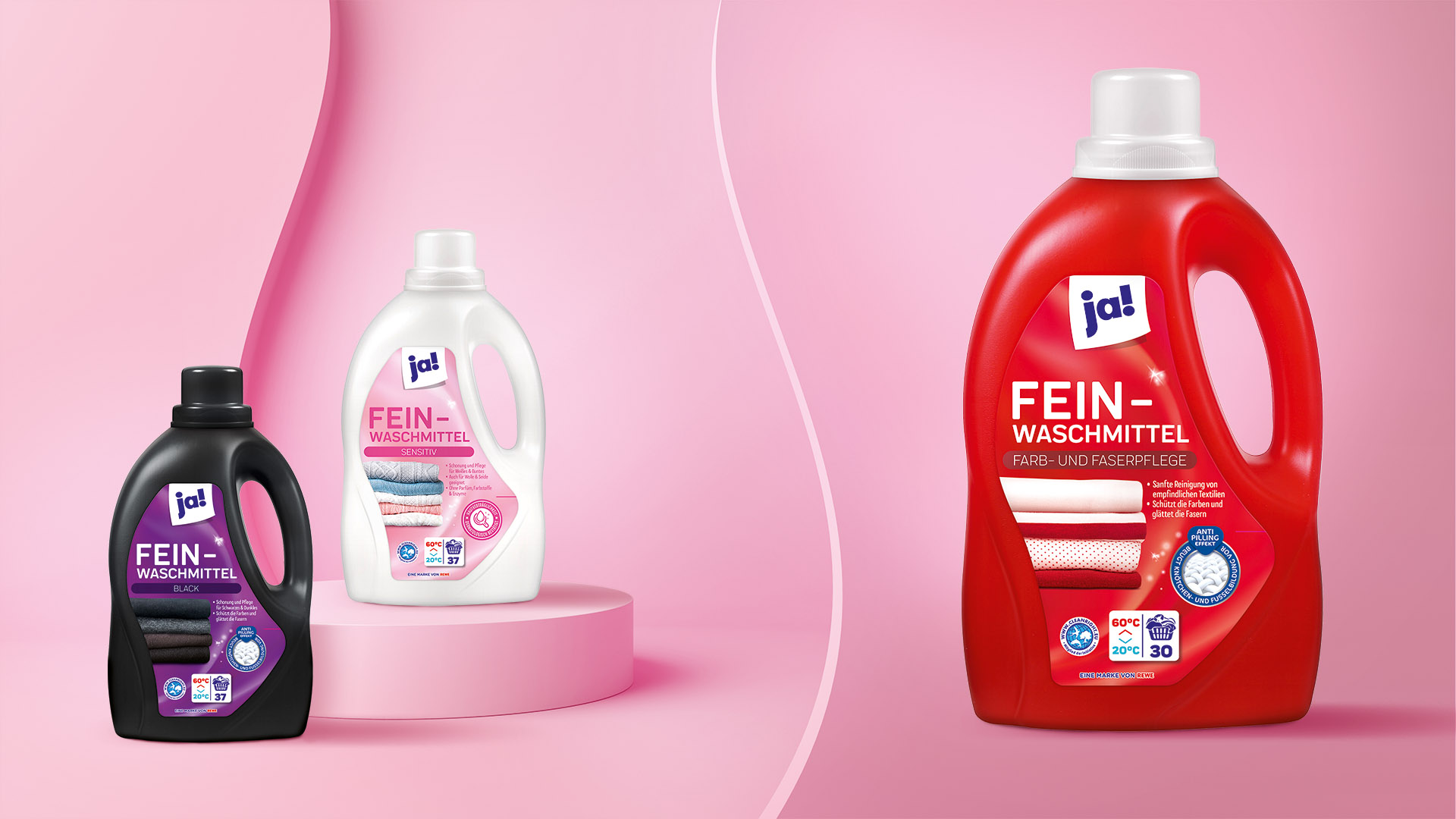 Verpackungsdesign für Rewe ja! Waschmittel