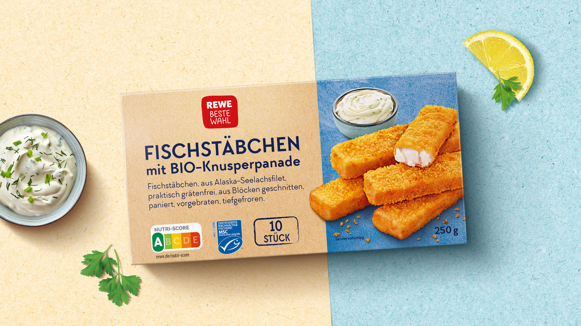 Verpackungsdesign für Rewe Beste Wahl Fischstäbchen
