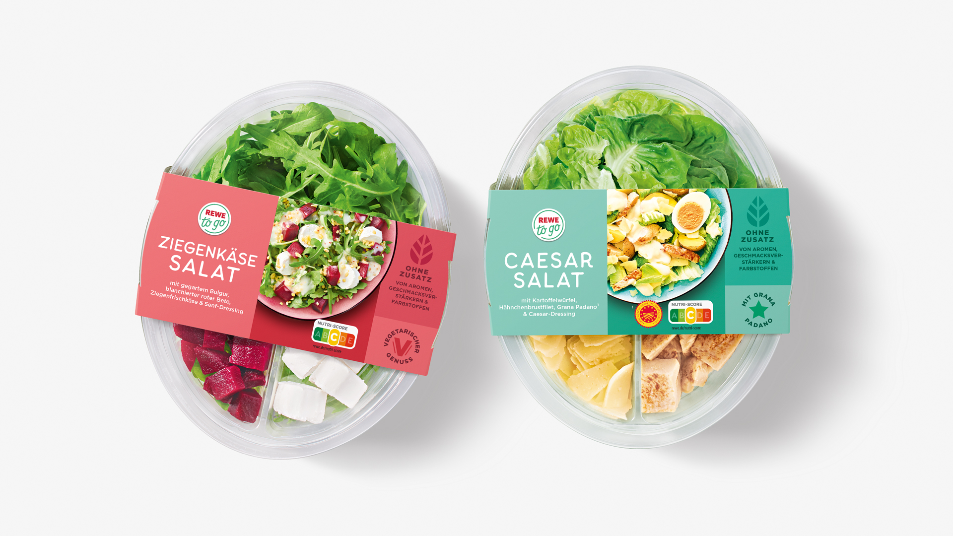 Das neue Packaging Design der REWE to go Produkte nach dem Relaunch von Hamburger Agentur HAJOK Design.