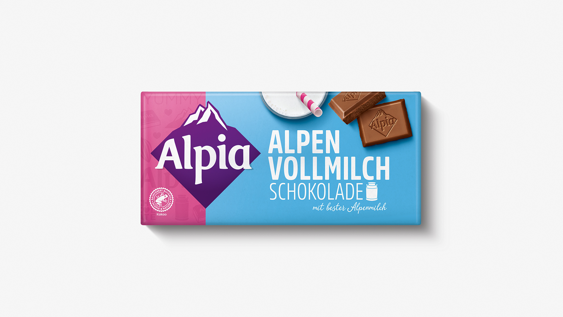Neues Verpackungsdesign für Alpia Alpen Vollmilch Schokolade