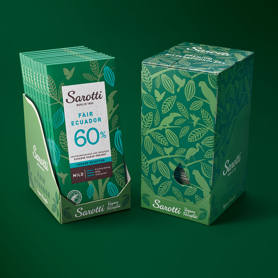 Verpackungsdesign für Sarotti Fair Ecuador Tray 60 Prozent