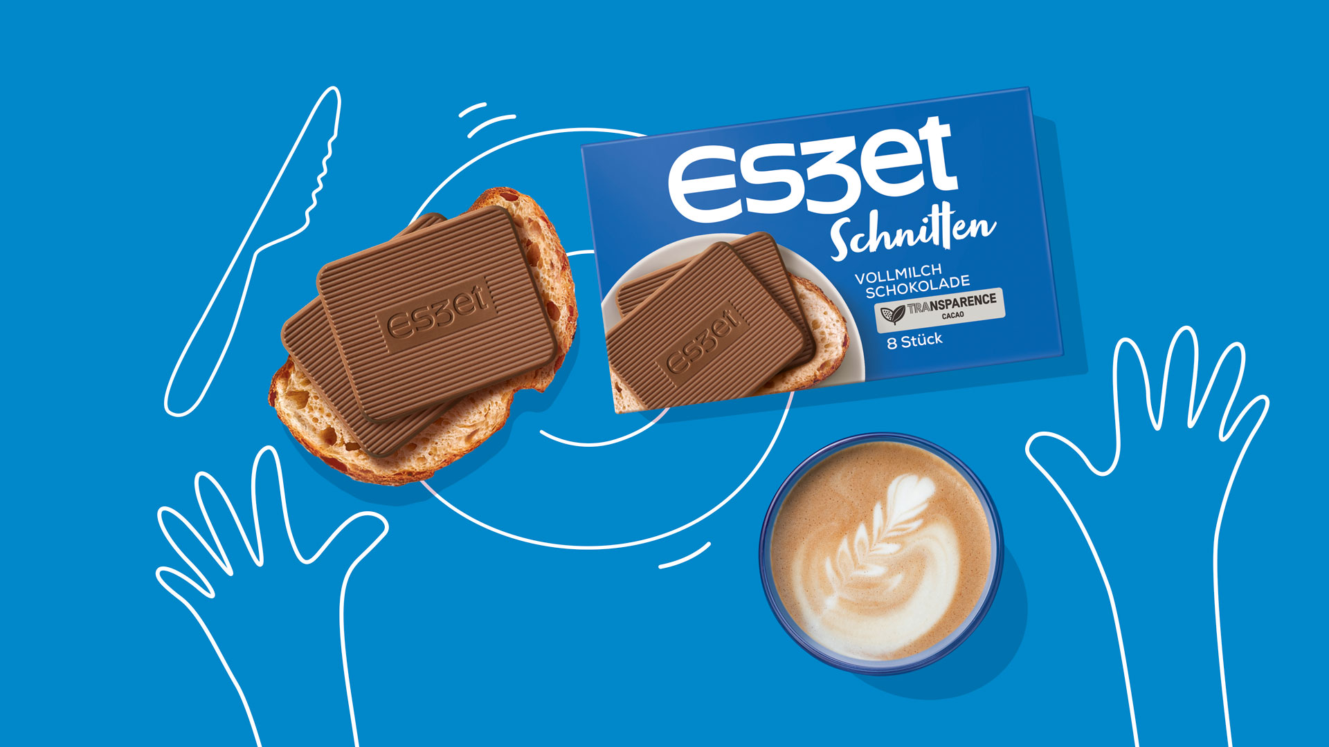 Verpackungsdesign für Eszet Schnitten Vollmilch mit Food Photography