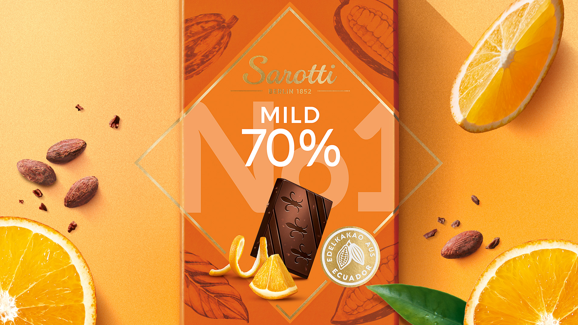 Verpackungsdesign für Sarotti No 1 Mild 70 Prozent Orange