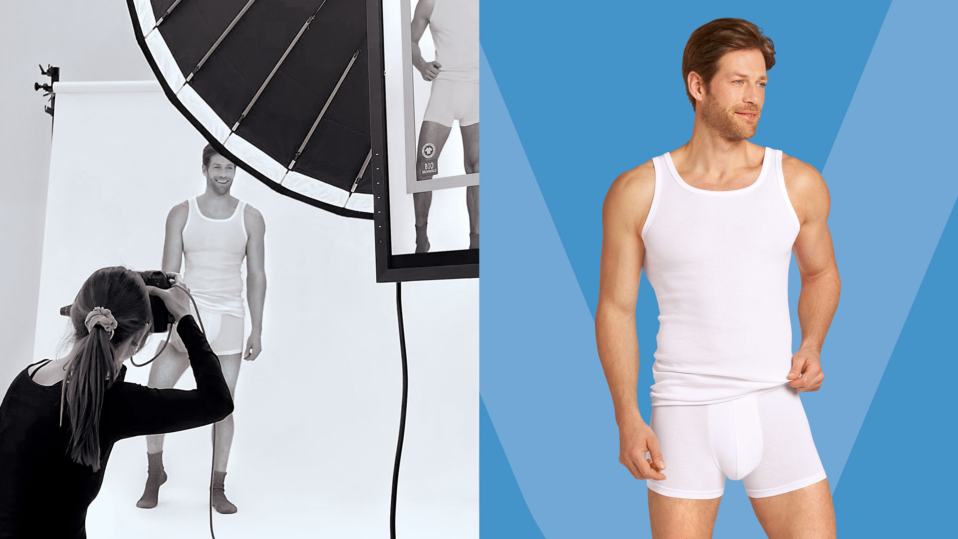 Photoshooting Herren für Vivess-Textil-Produkte von Packaging Design Agentur HAJOK.